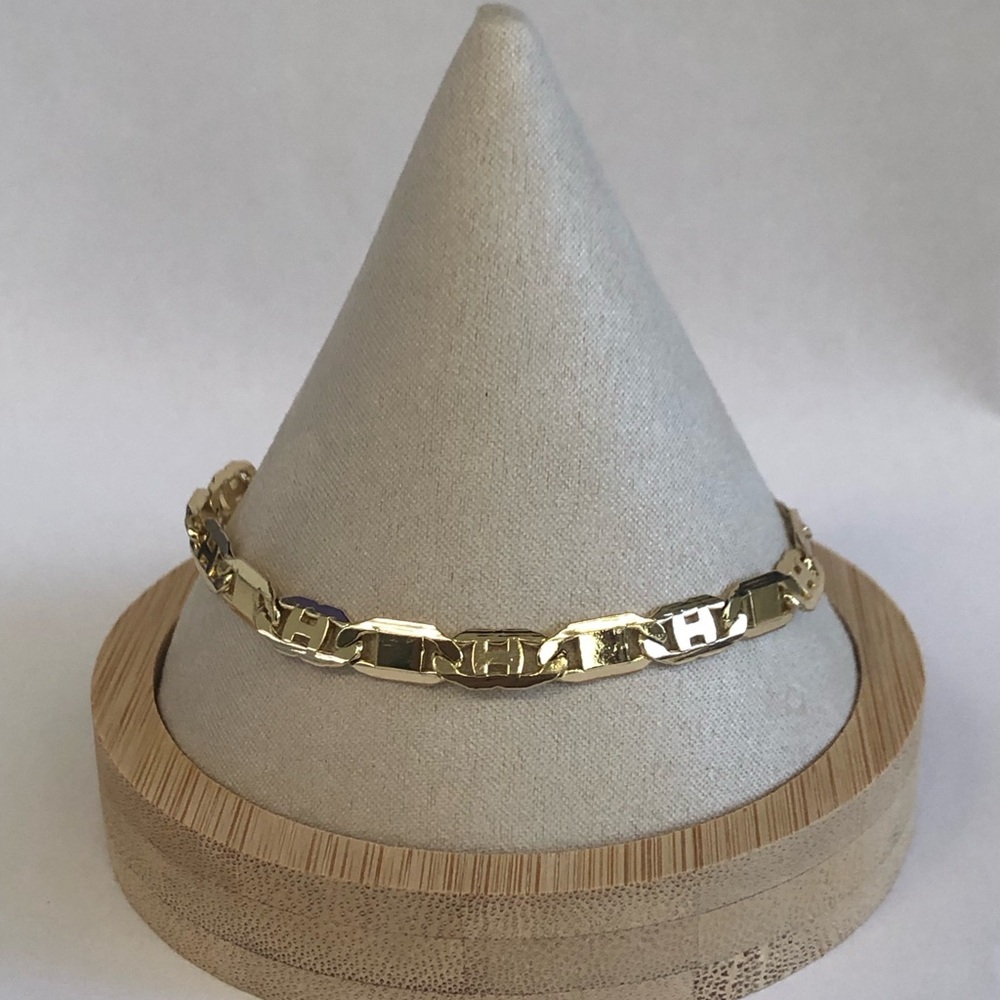 NEW Pretty Bird 18k Yellow Gold Plated Tiger Eye Link Mariner Bracelet 8 inches